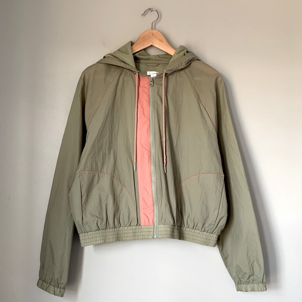 Flirtitude Active Sage Green Striped Zip Up Windbreaker